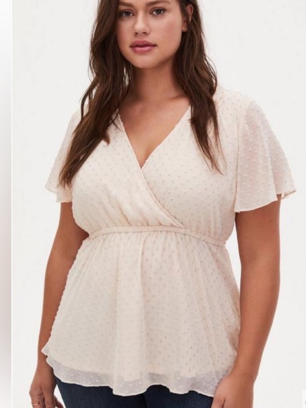 NWT Torrid Lily - Ivory Swiss Dot Surplice Babydoll Short Sleeved Blouse Size 4